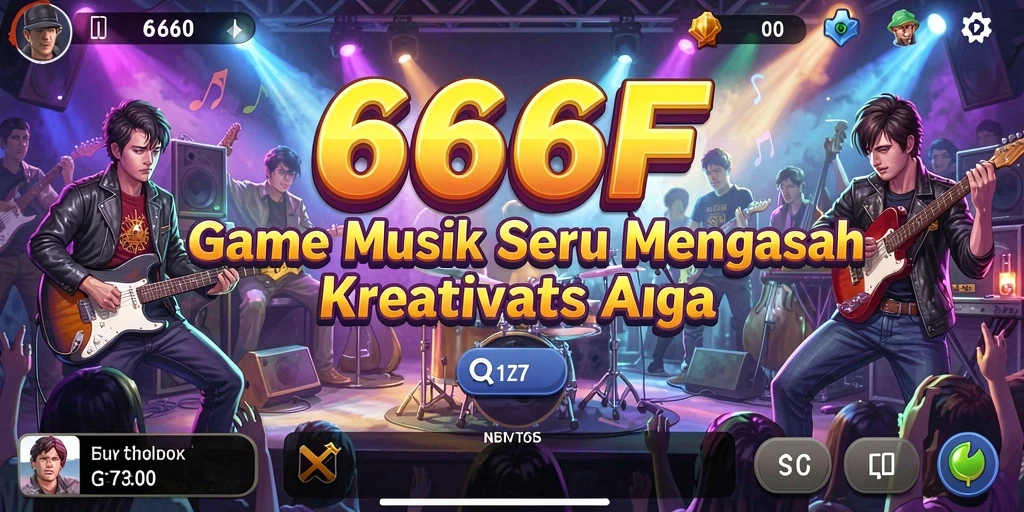 Tangkapan layar gameplay 666F dengan visual menarik dan interaksi musik.