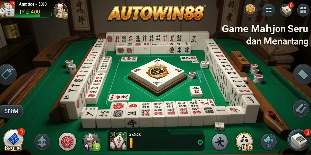 Tampilan gameplay AUTOWIN88 dengan ubin Mahjong berwarna-warni.