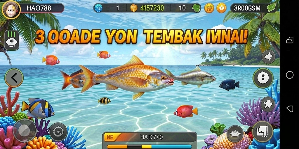 Screenshot gameplay HAO788 yang menunjukkan aksi menembak ikan.