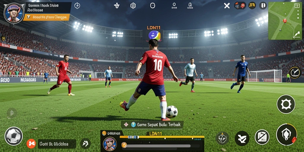 Screenshot gameplay LDN11 menampilkan aksi seru di lapangan sepak bola.