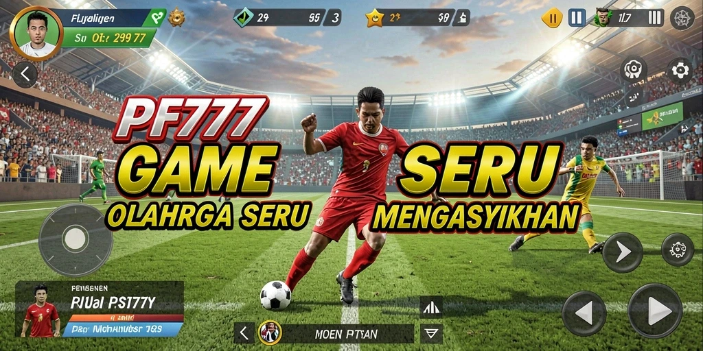 Screenshot utama PF777 menunjukkan aksi seru dalam pertandingan olahraga.