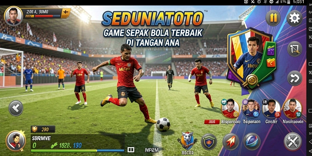 Tampilan gameplay realistik dari SEDUNIATOTO dengan aksi sepak bola seru.