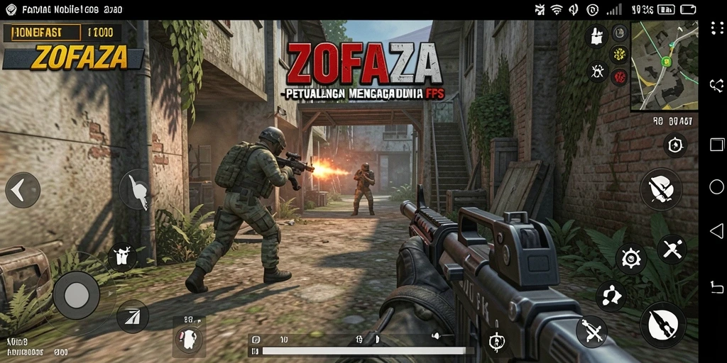 Gameplay intens dalam ZOFAZA dengan pertempuran aksi nyata.